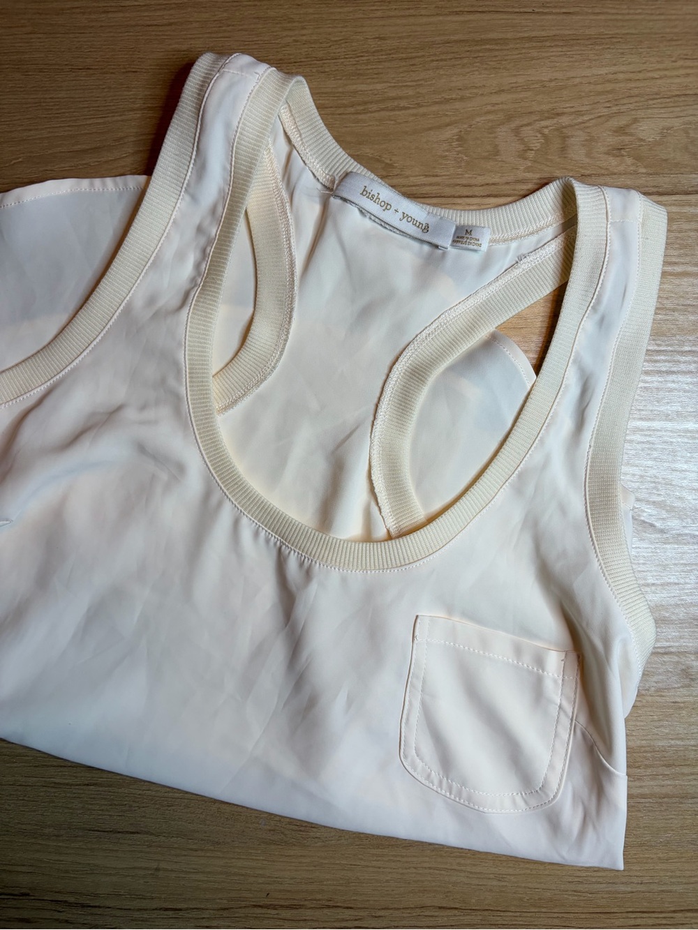 Bishop + Young Cream Ivory Racerback Pocket Tank Top Blouse Medium